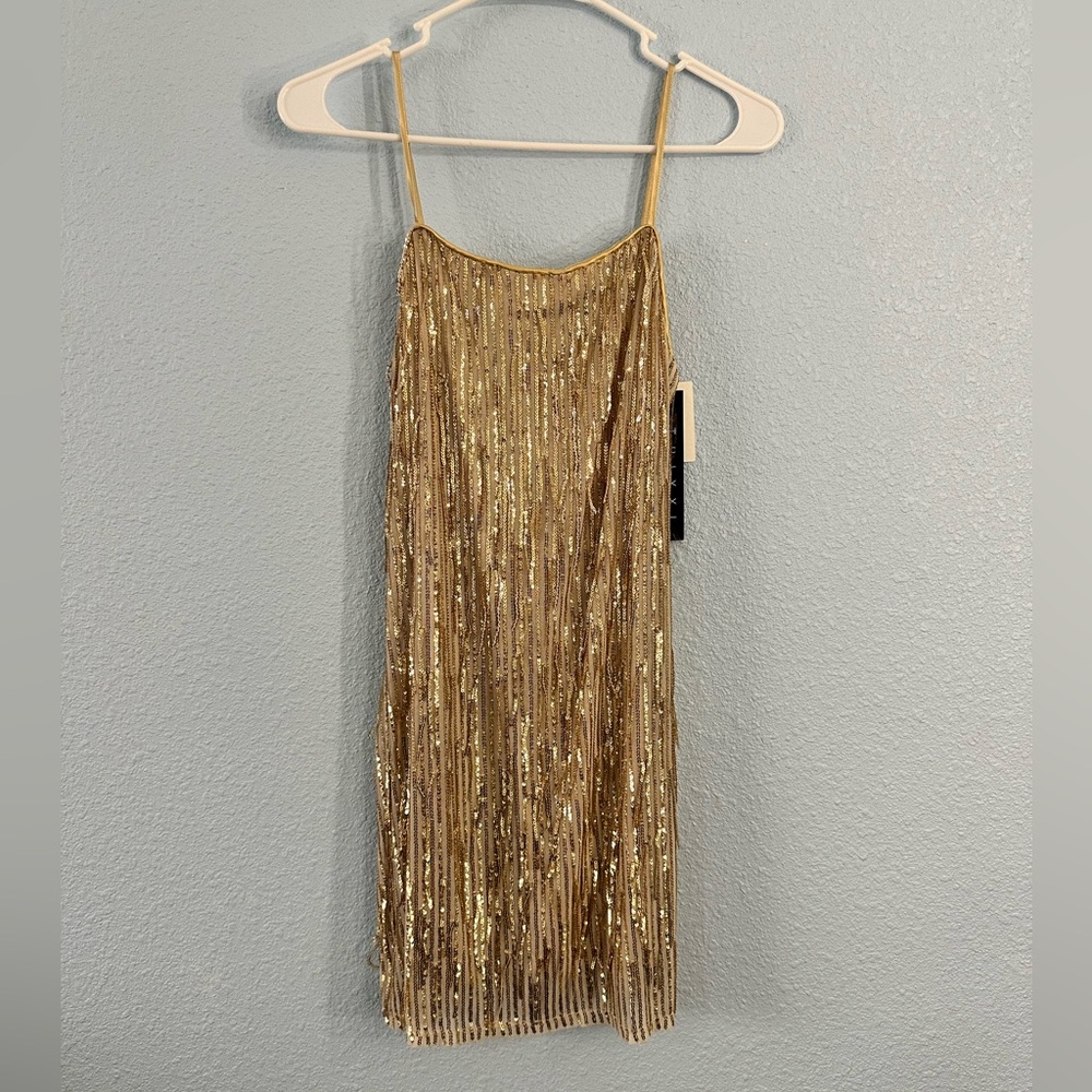 Gold Embellished Mini Dress, NEW